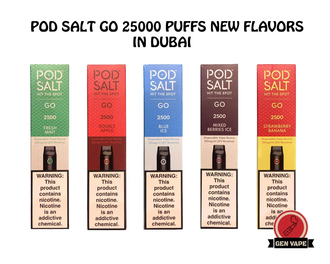 POD SALT GO DISPOSABLE 2500 PUFFS 20MG NEW FLAVORS - Gen Vape Dubai