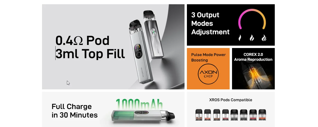 VAPORESSO XROS 4 POD KIT FEATURES VAPORESSO XROS 4 POD KIT FEATURES