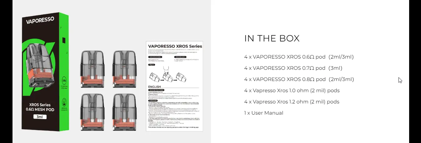 VAPORESSO XROS REPLACEMENT PODS PACKAGE