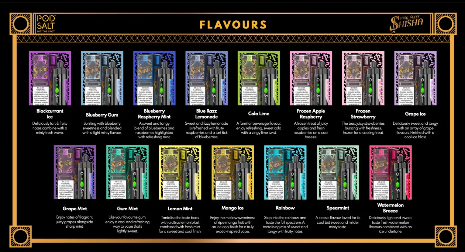 POD SALT SHISHA DISPOSABLE 3MG 8000 PUFFS FLAVOURS IN DUBAI