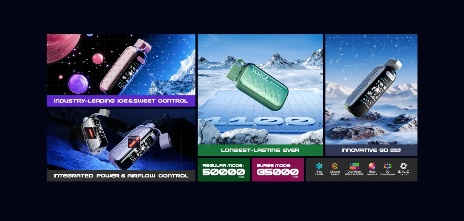 Vozol Gear Ice & Sweet 50000 Puffs Disposable Vape 50MG Specification Image Gen Vape Dubai